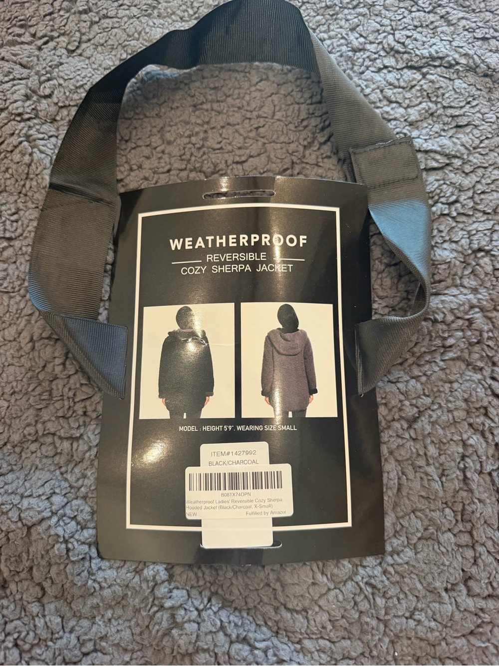 NWT Weatherproof Reversible Teddy Sherpa Hooded Jacket - Black/Grey - Picture 3 of 3